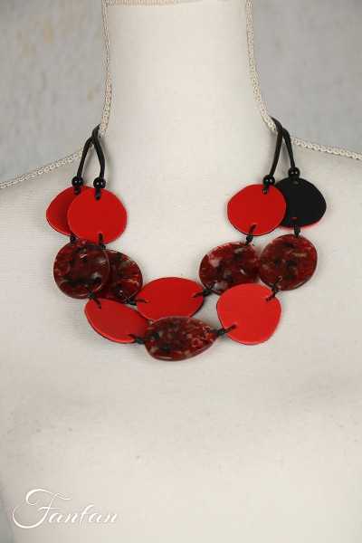 Fanny Fouks Collier double-rang rouge, noir et irisé