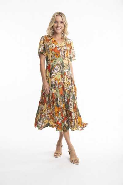 Orientique Naturally Robe Ephesus Godet Sleeve 3066 Print