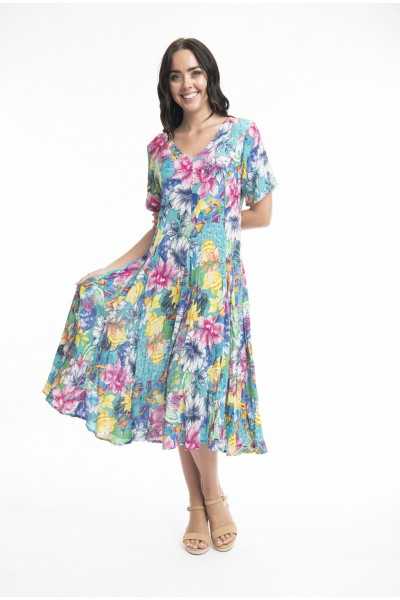 Orientique Naturally Robe Ios Godet Sleeve 3086 Print