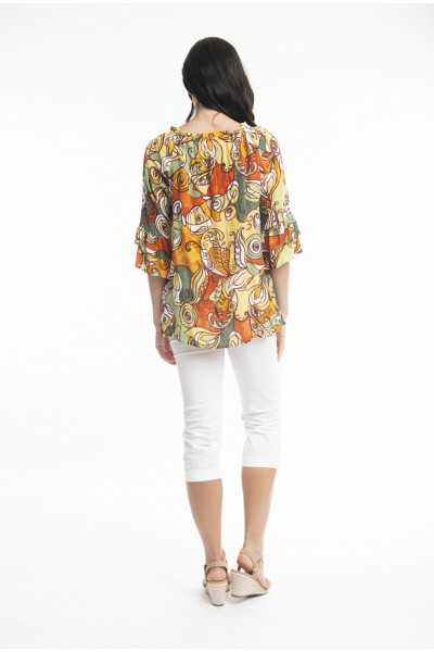 Orientique Naturally Top Ephesus Boho Frill Sleeve 3298 Print 1