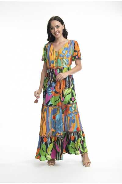 Orientique Naturally Robe Nicossia Layered Cap Sleeve 9183 Print