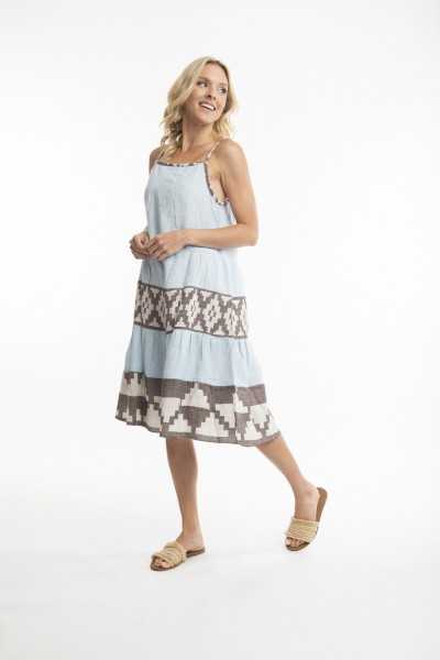Orientique Naturally Robe Border Print Strappy 71469 Blue Fog
