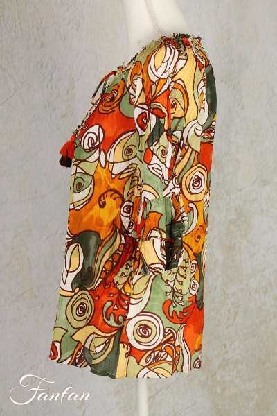 Orientique Naturally Top Ephesus Boho Frill Sleeve 3298 Print