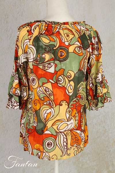 Orientique Naturally Top Ephesus Boho Frill Sleeve 3298 Print