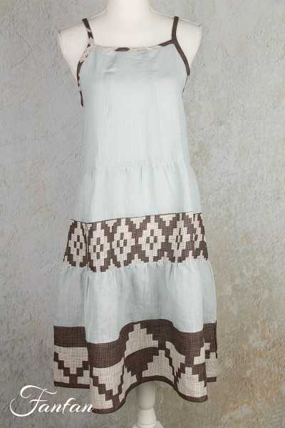 Orientique Naturally Robe Border Print Strappy 71469 Blue Fog