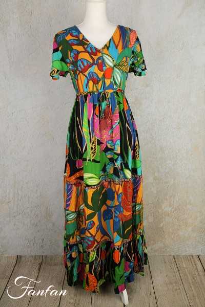 Orientique Naturally Robe Nicossia Layered Cap Sleeve 9183 Print