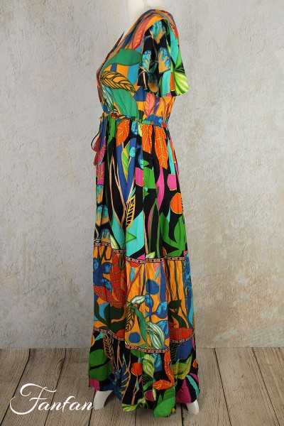 Orientique Naturally Robe Nicossia Layered Cap Sleeve 9183 Print