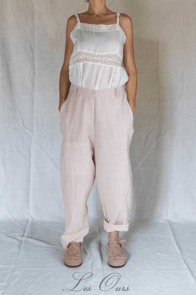 Les Ours Pantalon Gaston en Coton Rayé Rose