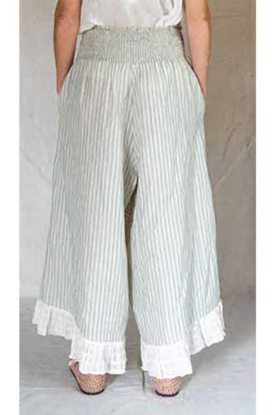 Les Ours Pantalon Ange en Gaz de Coton Rayé Bleu