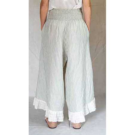 Les Ours Pantalon Ange en Gaz de Coton Rayé Bleu