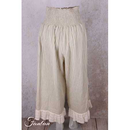 Les Ours Pantalon Ange en Gaz de Coton Rayé Bleu