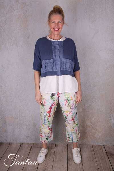 Grizas Veste courte et ample en lin 6826-BLA-L21 Bleu