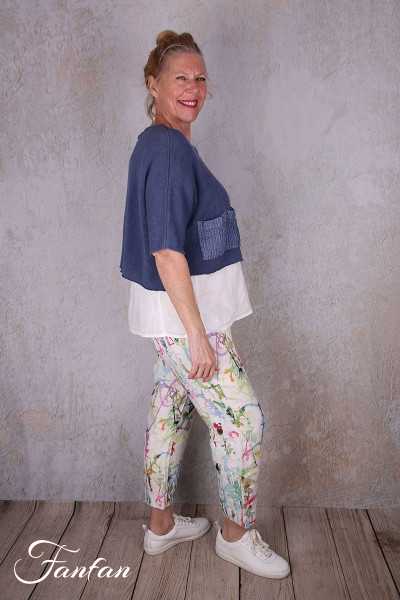 Grizas Veste courte et ample en lin 6826-BLA-L21 Bleu