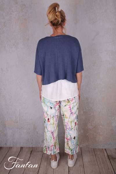 Grizas Veste courte et ample en lin 6826-BLA-L21 Bleu