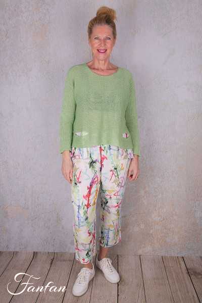 Grizas Pull lin 66157-BLA179 Vert eau avec poches imprimées