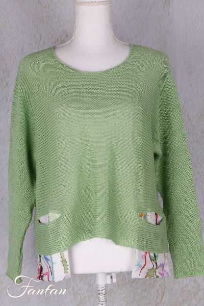 Grizas Pull lin 66157-BLA179 Vert eau avec poches imprimées