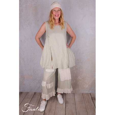 Les Ours Pantalon Ange en Gaze de Coton Rayé Bleu