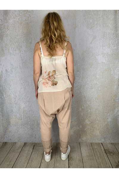 Les Ours Pantalon Sarouel en Coton Rayé Rose