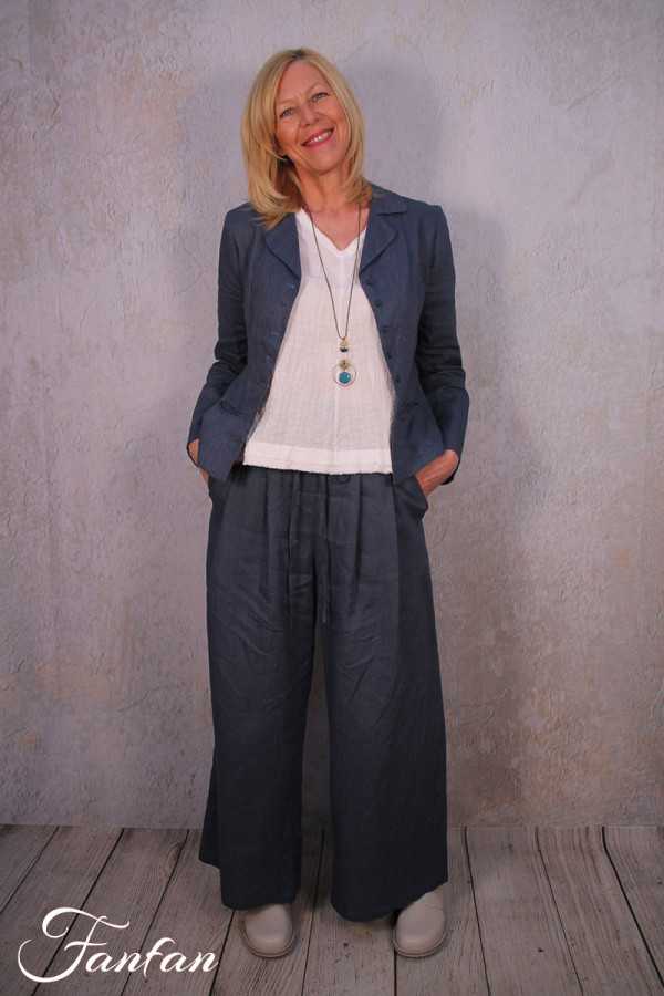 Les Filles D'Ailleurs Veste en lin Blue V457