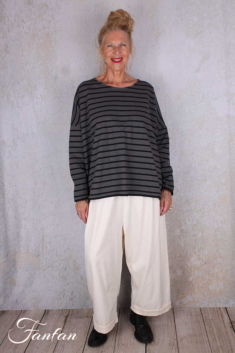 Barbara Lang Pullover ECO V Grau/Noir Gestreift