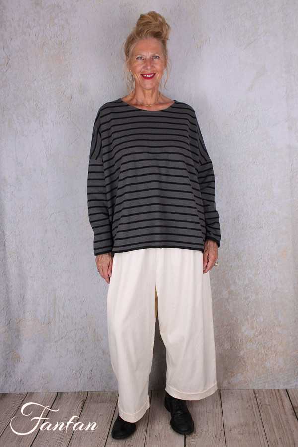 Barbara Lang Pullover ECO V Grau/Noir Gestreift