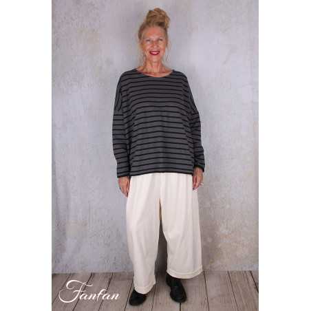 Barbara Lang Pullover ECO V Grau/Noir Gestreift