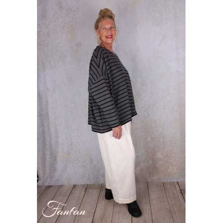 Barbara Lang Pull ECO V Gris/Noir Rayé