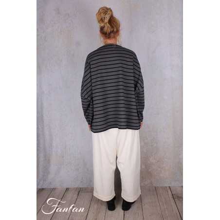 Barbara Lang Pullover ECO V Grau/Noir Gestreift