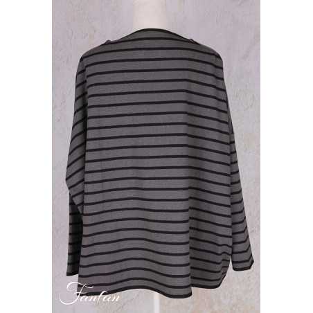 Barbara Lang Pullover ECO V Grau/Noir Gestreift