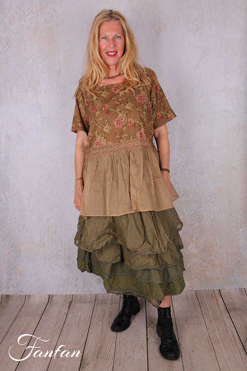 Les Ours Tunique Heimi Cognac Fleurs en Coton