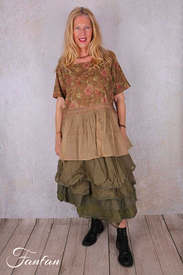 Les Ours Tunique Heimi Cognac Fleurs en Coton