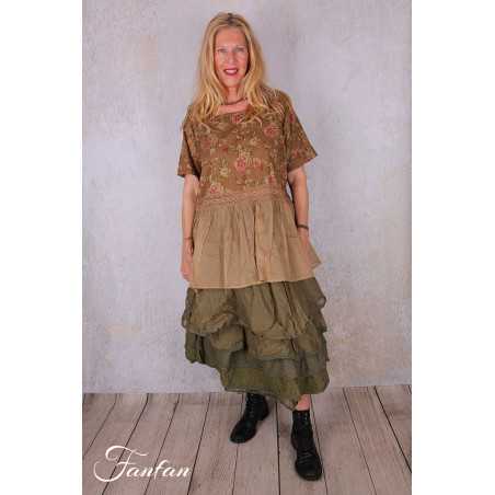 Les Ours Tunique Heimi Cognac Fleurs en Coton