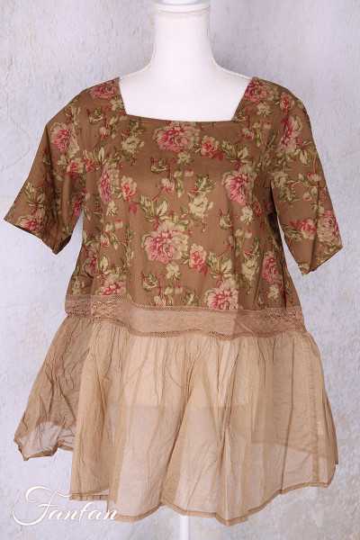 Les Ours Tunique Heimi Cognac Fleurs en Coton