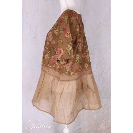 Les Ours Tunique Heimi Cognac Fleurs en Coton