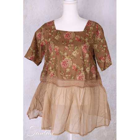 Les Ours Tunique Heimi Cognac Fleurs en Coton