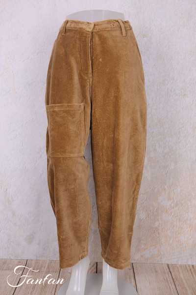 Les Ours Pantalon Gaston Velours Ras Cognac en Coton