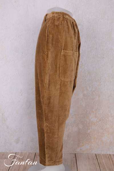 Les Ours Pantalon Gaston Velours Ras Cognac en Coton