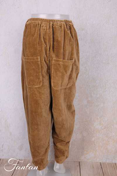 Les Ours Pantalon Gaston Velours Ras Cognac en Coton