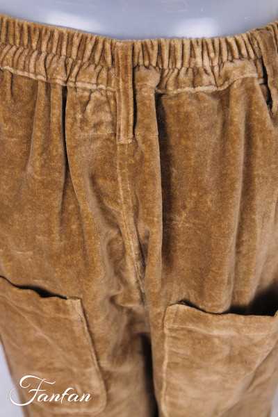 Les Ours Pantalon Gaston Velours Ras Cognac en Coton