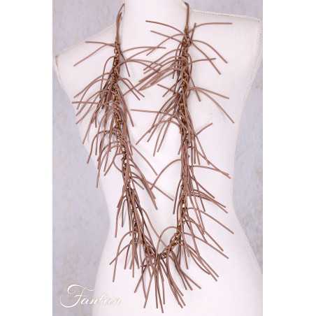 Collier sautoir fantaisie à franges taupe