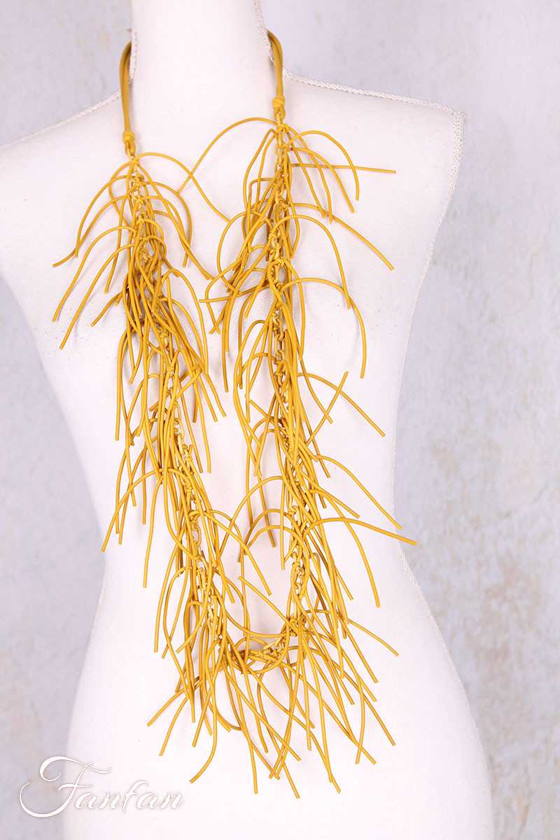 Collier sautoir fantaisie à franges jaune
