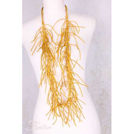 Collier sautoir fantaisie à franges jaune