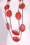 Collier sautoir cuir et bois rouge brun basque