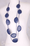 Collier sautoir cuir et bois bleu marine