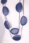 Collier sautoir cuir et bois bleu marine