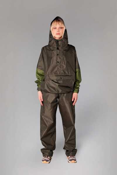 Herringbone Anorak – Rainkiss, waterproof green and black chevron anorak made from recycled polyester