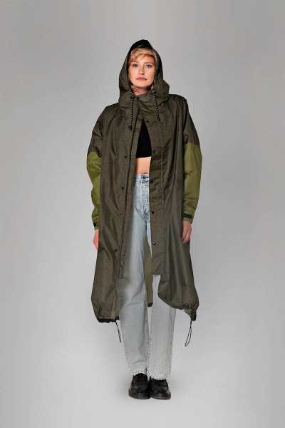 Herringbone Rain Coat – Rainkiss, waterproof green and black chevron raincoat made from recycled polyester