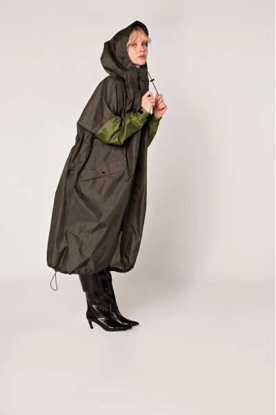 Herringbone Rain Coat – Rainkiss, waterproof green and black chevron raincoat made from recycled polyester