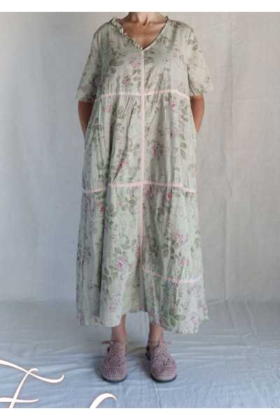 Les Ours Robe Sango Fleurs verveine coton