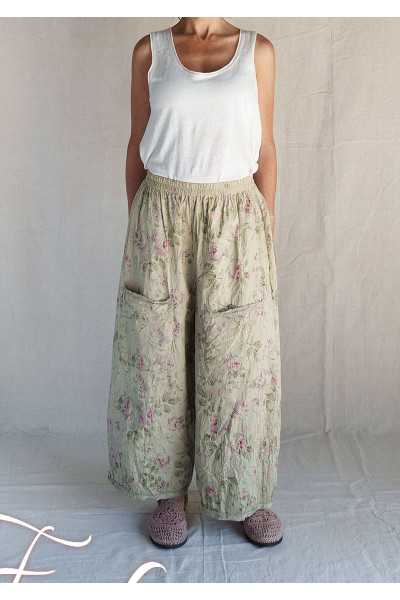 Les Ours Pantalon Gus Fleurs verveine Popeline